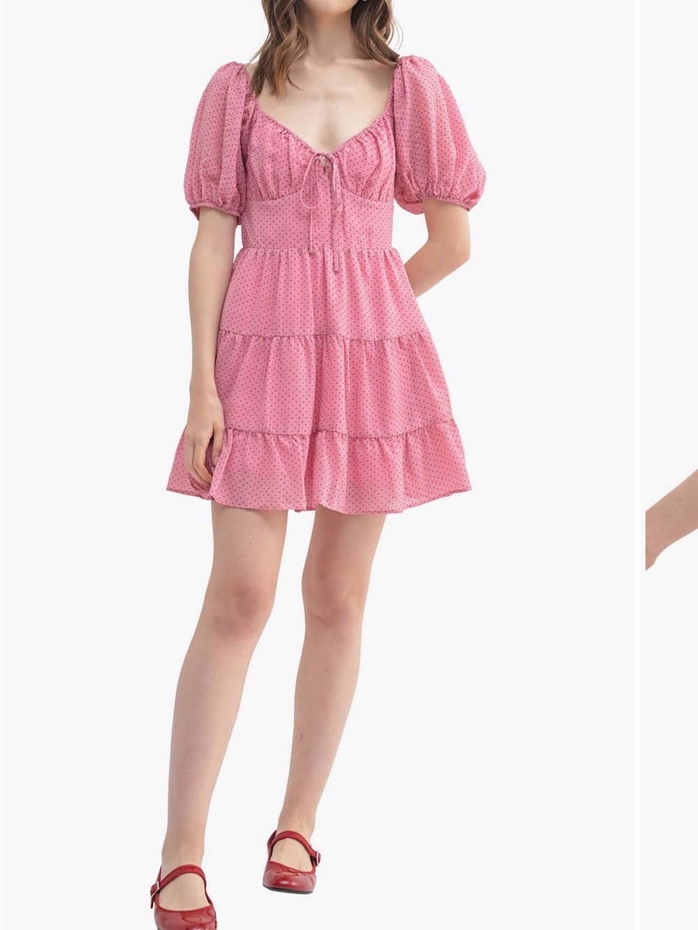 LUSH Pink Tiered Puff-Sleeve Mini Dress